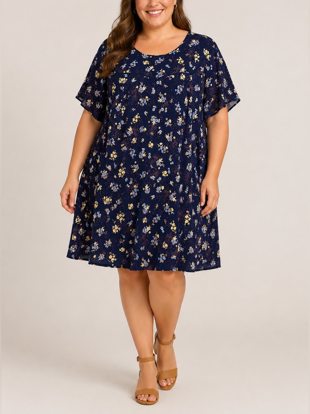 Torrid 4X Navy Floral Swing Dress Rayon Short Sleeve Flowy Cottagecore Plus Size